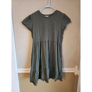 Time and Tru Women's Tiered 100% Cotton Mini Dress XL 16-18 Green Short Sleeve